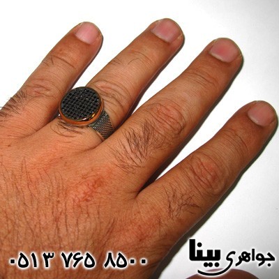 انگشتر عقیق سیاه (اونیکس) مردانه مشبک