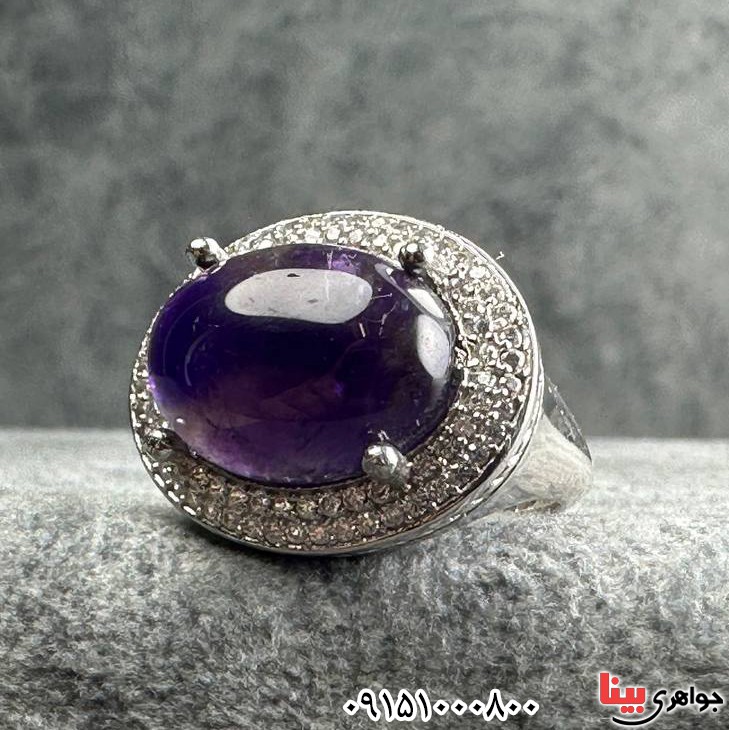 انگشتر آمتیست رودیوم بسیار زیبا و خاص مردانه _کد:33407