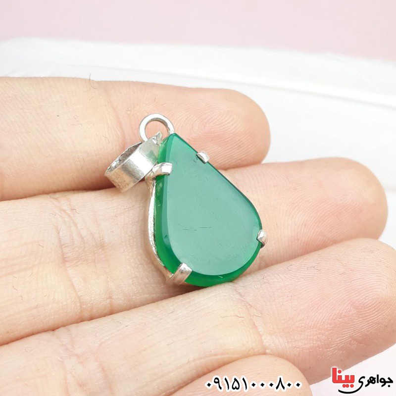 گردنبند عقیق سبز خوشرنگ مدل اشکی _کد:33426