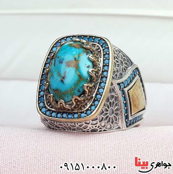 انگشتر فیروزه نیشابوری مردانه زیبا و خاص _کد:33433