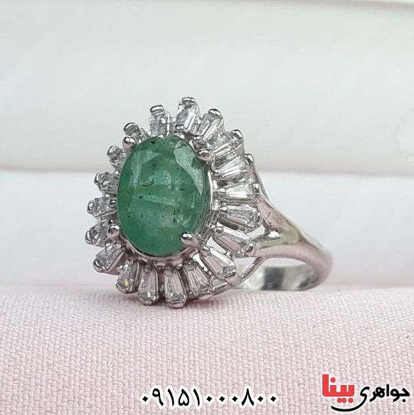 انگشتر زمرد رودیوم خاص و خوشرنگ زنانه _کد:33443