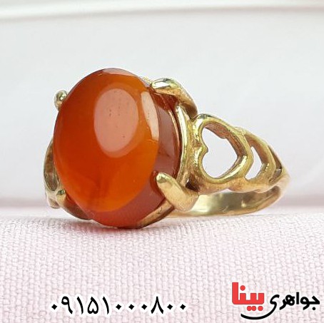 انگشتر عقیق یمنی پرتقالی با آبکاری طلا بسیار شیک و خوشرنگ _کد:33448