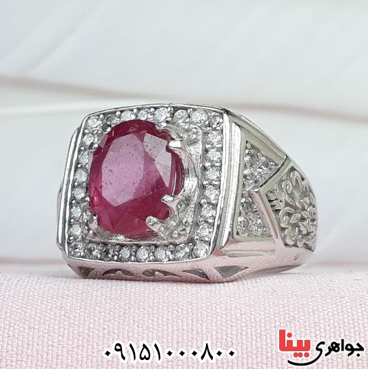 انگشتر یاقوت سرخ رودیوم مردانه خاص و بسیار جذاب _کد:33455