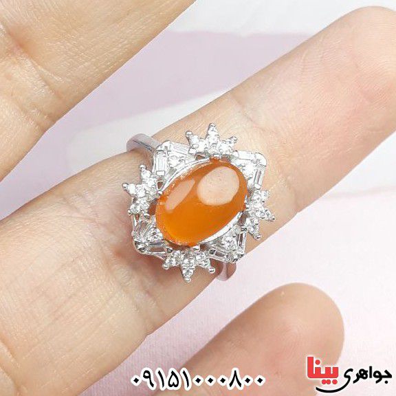 انگشتر عقیق یمنی پرتقالی بسیار شیک و خوشرنگ _کد:33488