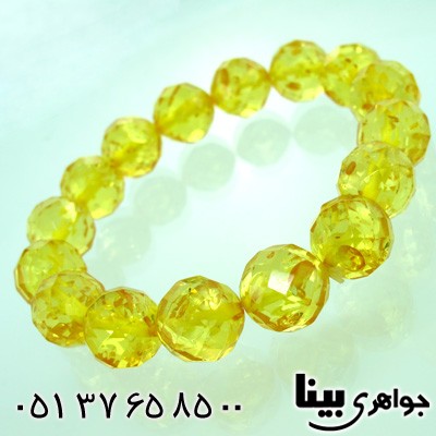 دستبند کهربا صنعتی عالی تراش درشت طلایی
