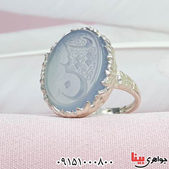 انگشتر عقیق سوسنی خوشرنگ با حکاکی یا حسین خاص و زیبا _کد:33535