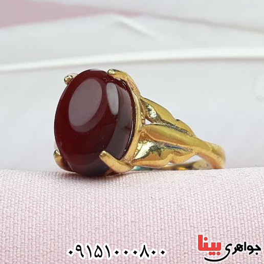 انگشتر عقیق یمنی کبدی زنانه با آبکاری طلا خاص و جذاب _کد:33536
