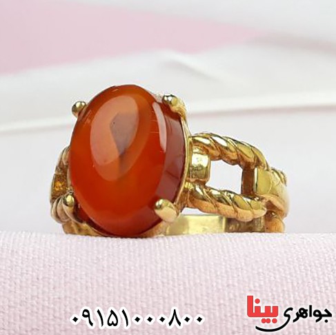 انگشتر عقیق یمنی پرتقالی بسیار شیک و جذاب آبکاری طلا _کد:33570