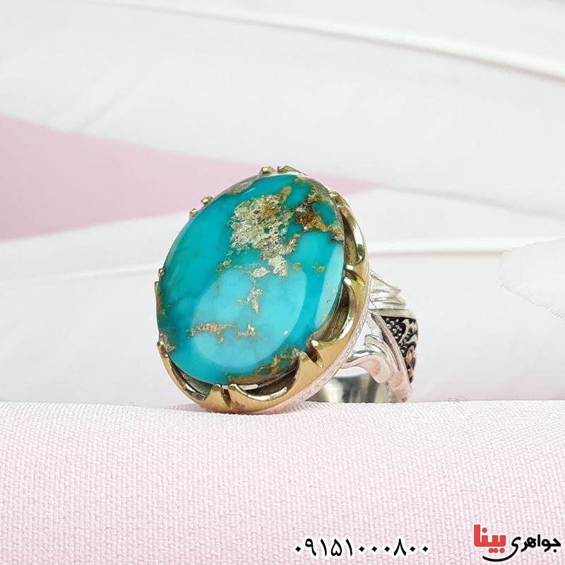 انگشتر فیروزه نیشابوری فاخر شیک و زیبا مردانه _کد:33577