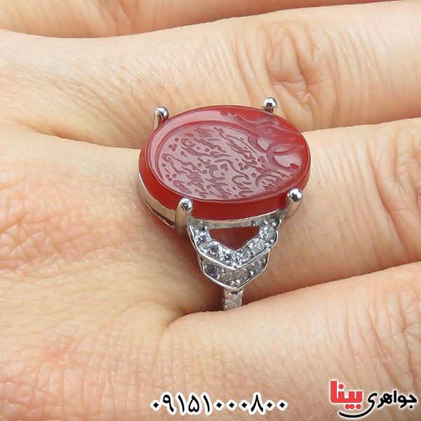 انگشتر عقیق قرمز خطی چشم نواز وزیبا با حکاکی و ان یکاد _کد:33687