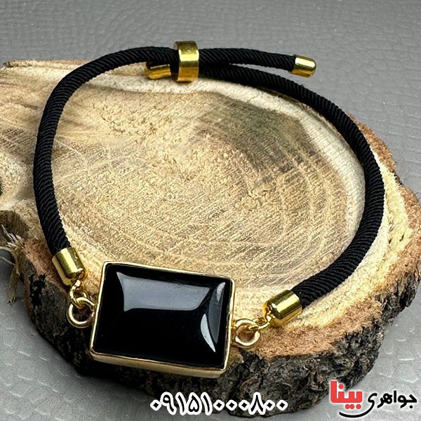 دستبند عقیق سیاه (اونیکس) بسیار خاص با آبکاری طلا _کد:33716