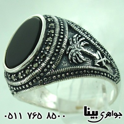 انگشتر عقیق سیاه (اونیکس) با نقش نخل