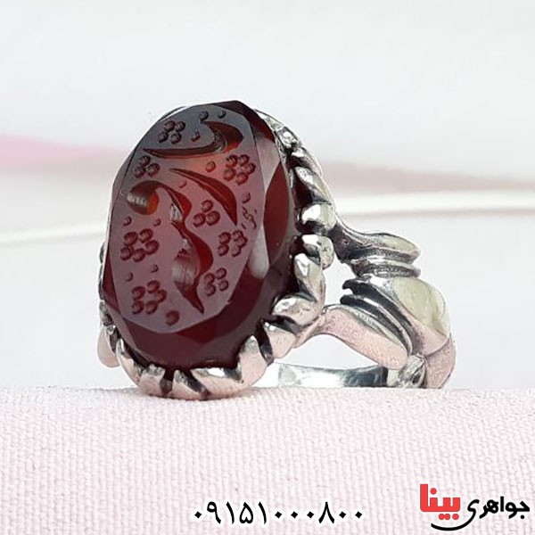 انگشتر عقیق کبدی خراسانی با حکاکی یا رقیه _کد:33931