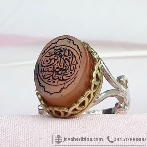 انگشتر عقیق یمنی تاج برنجی خطی _کد:33953
