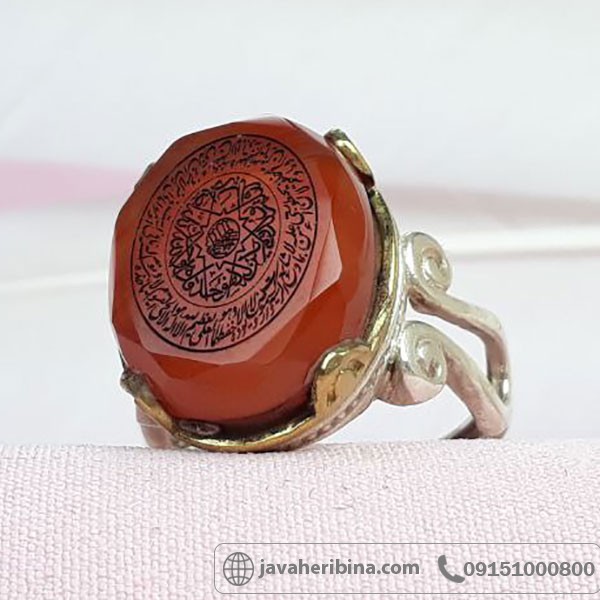 انگشتر عقیق یمنی تاج برنجی با حکاکی آیت الکرسی _کد:33955