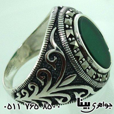 انگشتر عقیق سبز و حدید درشت