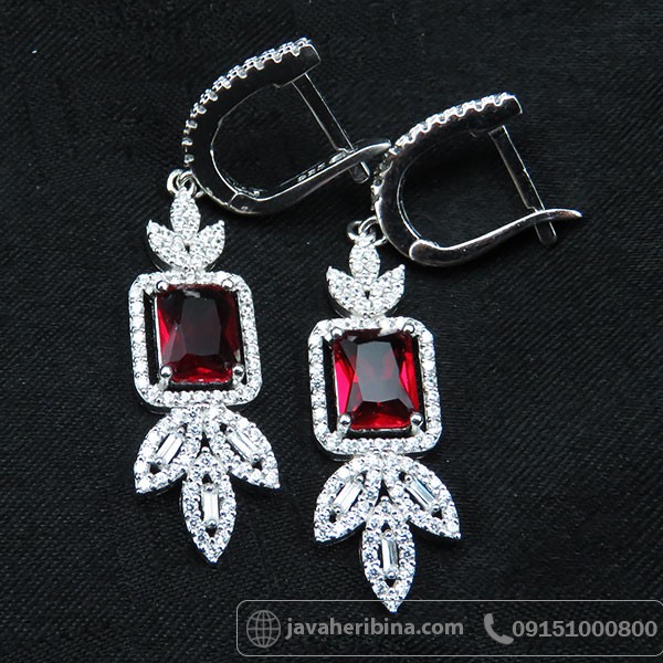 گوشواره نقره طرح یاقوت سرخ زیبا و فاخر _کد:34009