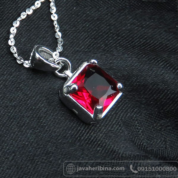 گردنبند نقره طرح یاقوت سرخ چهار چنگ _کد:34016