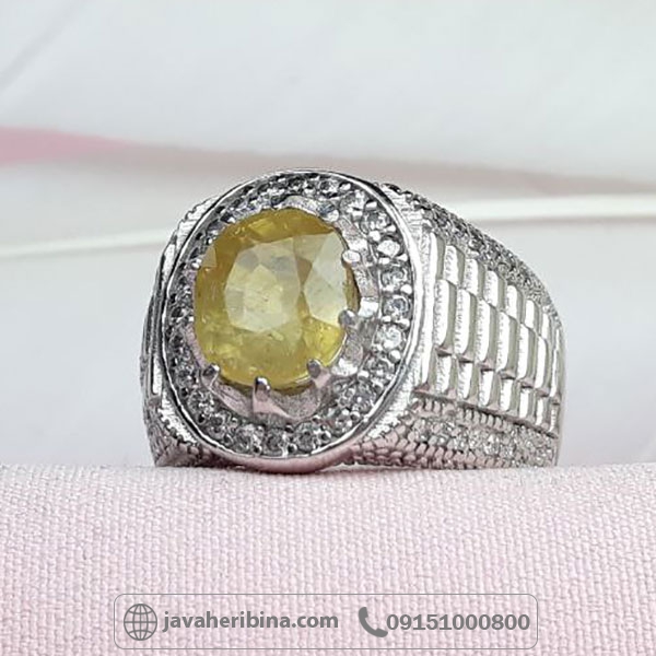 انگشتر یاقوت زرد نقره مردانه خاص _کد:34077