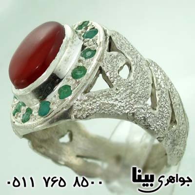 انگشتر چند جواهر عقیق یمنی و زمرد یا علی مردانه