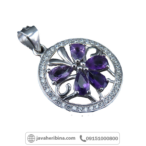 گردنبند آمتیست نقره زنانه طرح گل _کد:34184