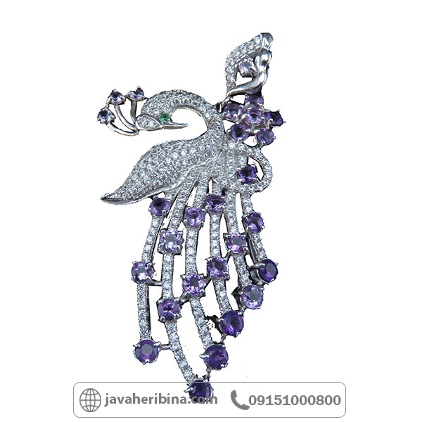 گردنبند آمتیست نقره زنانه طرح طاووس _کد:34188