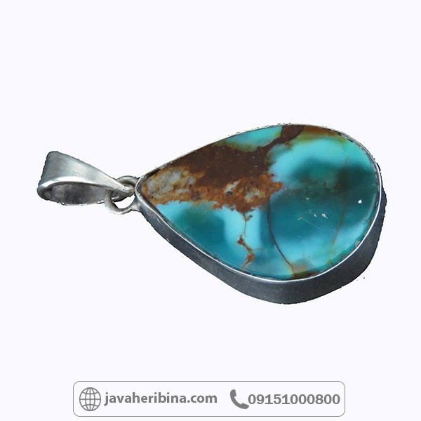 گردنبند فیروزه نقره با تراش اشکی