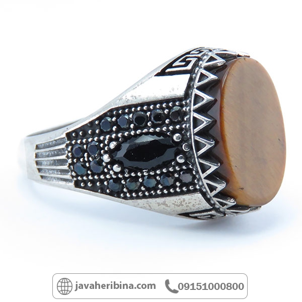 انگشتر چشم ببر نقره با رکاب مارکازیت بسیار زیبا _کد:34207