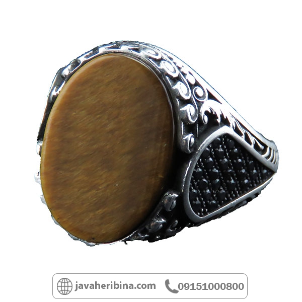 انگشتر چشم ببر نقره با رکاب مارکازیت _کد:34208