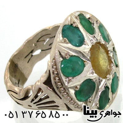 انگشتر چند جواهر یاقوت زرد و زمرد مردانه فاخر درشت انگشتر چند جواهر یاقوت زرد و زمرد مردانه فاخر درشت