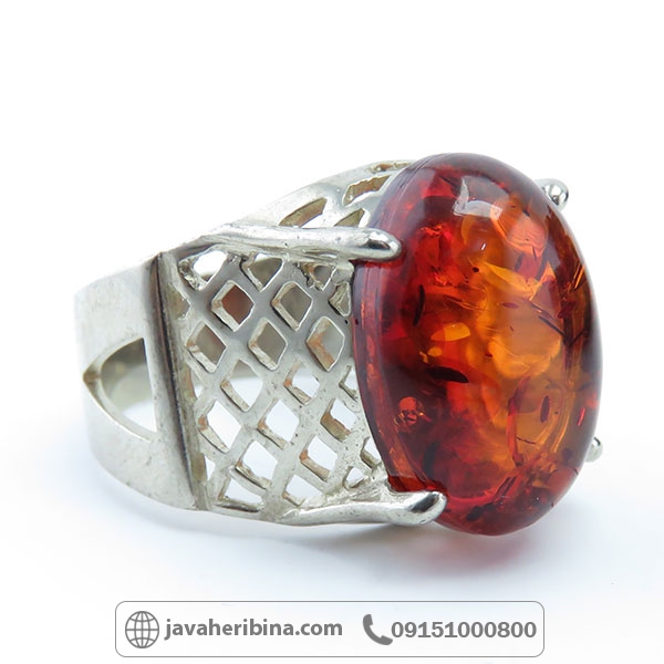انگشتر کهربا نقره بسیار خاص و زیبا _کد:34386