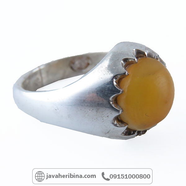 انگشتر کهربا نقره مردانه با رکاب فیلی _کد:34390