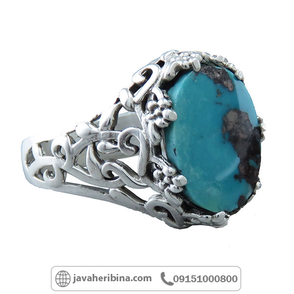 انگشتر فیروزه نقره مردانه خوش رنگ _کد:34437