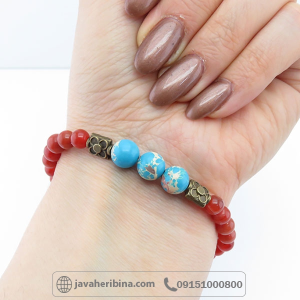 دستبند چند جواهر عقیق و فیروزه _کد:34577