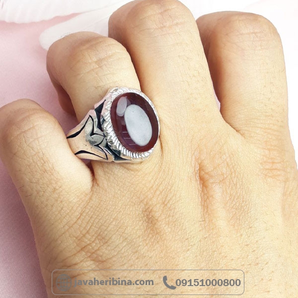 انگشتر عقیق یمنی کبدی مردانه خوشرنگ _کد:34641