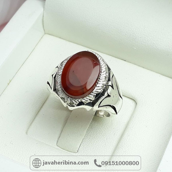 انگشتر عقیق یمنی کبدی مردانه خوشرنگ _کد:34641