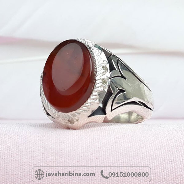 انگشتر عقیق یمنی کبدی مردانه خوشرنگ _کد:34641