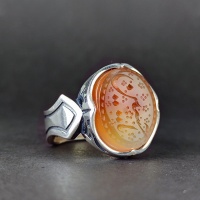 انگشتر عقیق یمنی نقره مردانه با حکاکی یا حسین _کد:34658