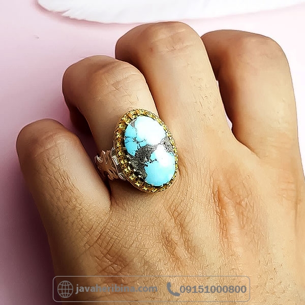 انگشتر فیروزه نیشابوری خوش رنگ مردانه _کد:34726