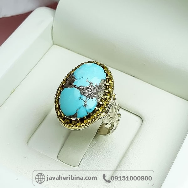 انگشتر فیروزه نیشابوری خوش رنگ مردانه _کد:34726