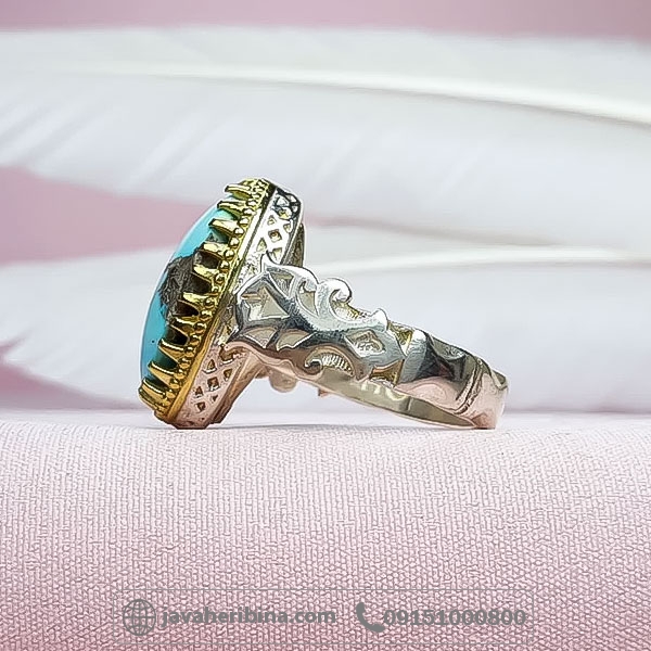 انگشتر فیروزه نیشابوری خوش رنگ مردانه _کد:34726