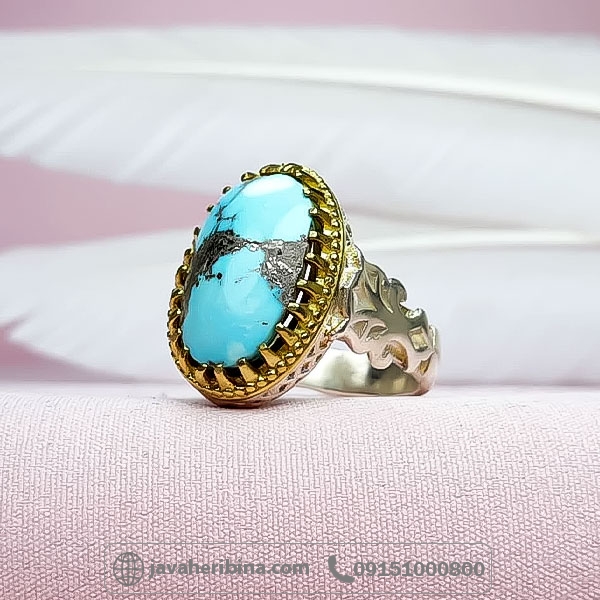 انگشتر فیروزه نیشابوری خوش رنگ مردانه _کد:34726