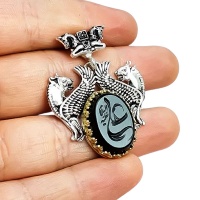 گردنبند عقیق سیاه (اونیکس) با حکاکی علی علیه السلام _کد:34744