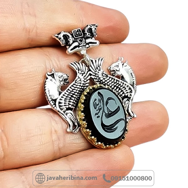 گردنبند عقیق سیاه (اونیکس) با حکاکی علی علیه السلام _کد:34744