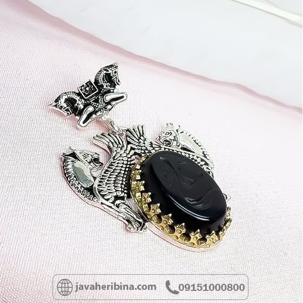 گردنبند عقیق سیاه (اونیکس) با حکاکی علی علیه السلام _کد:34744