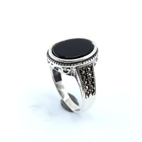 انگشتر عقیق سیاه (اونیکس) نقره مردانه طرح ترک _کد:34844