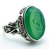 انگشتر عقیق سبز نقره مردانه با حکاکی یا قمربنی هاشم _کد:34897