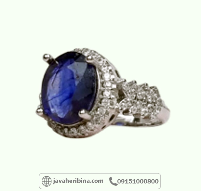 انگشتر یاقوت کبود نقره زنانه خوش رنگ _کد:34946
