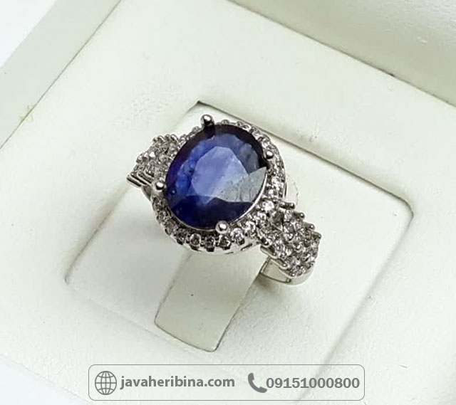 انگشتر یاقوت کبود نقره زنانه خوش رنگ _کد:34946