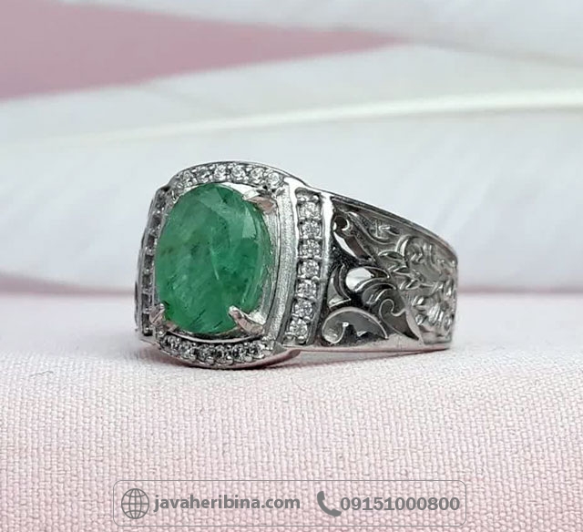 انگشتر زمرد نقره مردانه فاخر و زیبا _کد:34956